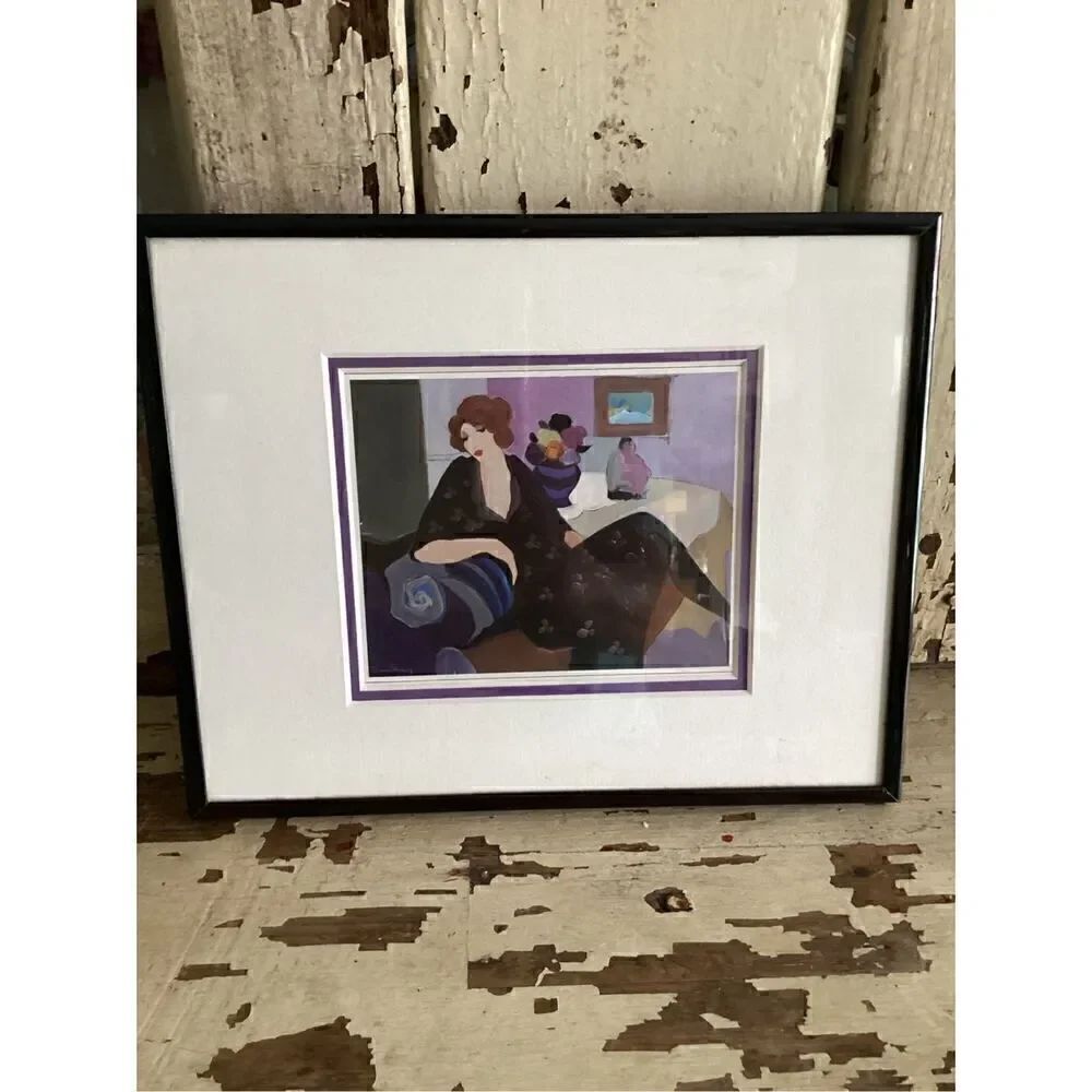 Itzchak Tarkay Seated Woman Lithograph Matted Art Picture Signed 10x8”